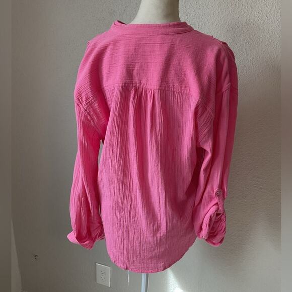 Suzie Kondi Koubi Gauze Button Down Top in Pink Cosmos Size Medium - Picture 3 of 8